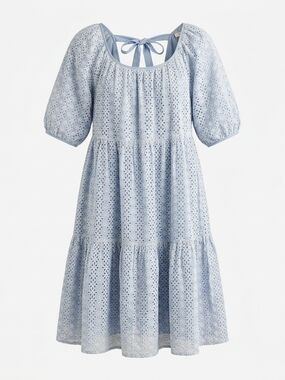 Joe Fresh Jillian Harris Light Blue Eyelet Tiered Dress with Tie Back